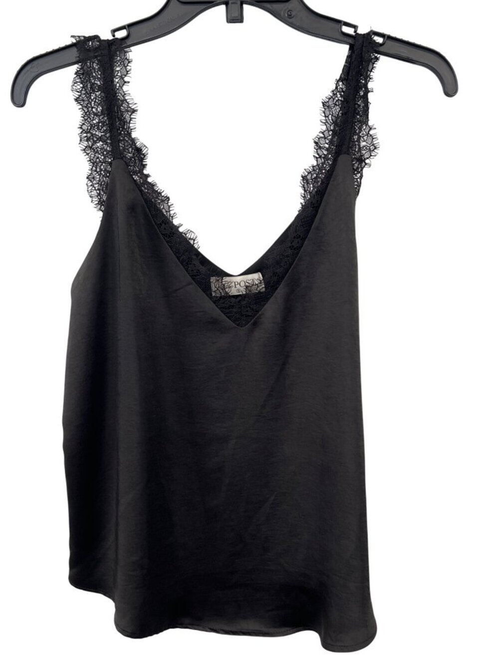 The Post Lace Trim V Neck Cami Top Womens Small Sleeveless Lined Black Fairygoth